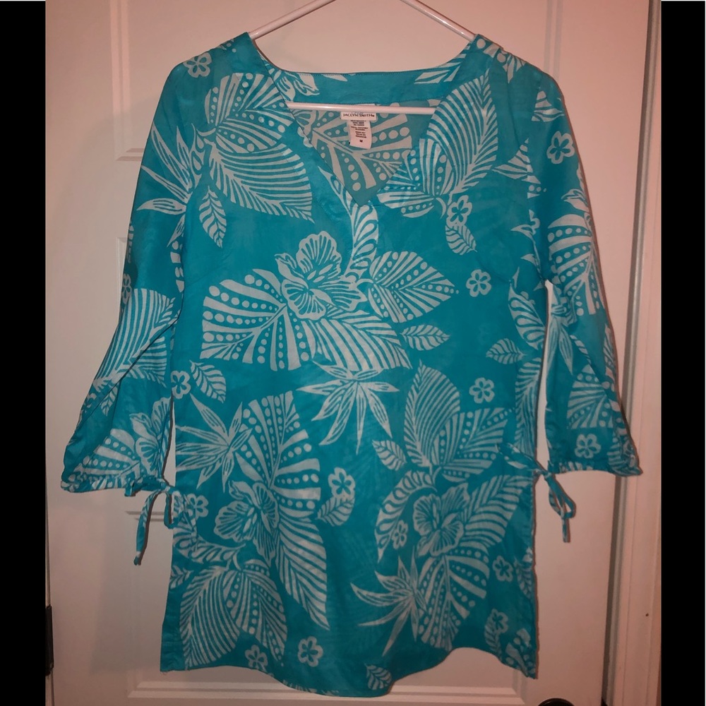 Aqua and White Floral/Hawaiian Tunic